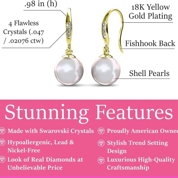 Betty 18K White Gold Plated Freshwater Pearl Earrings with Crystals, Beautiful C - Picture 2 of 9